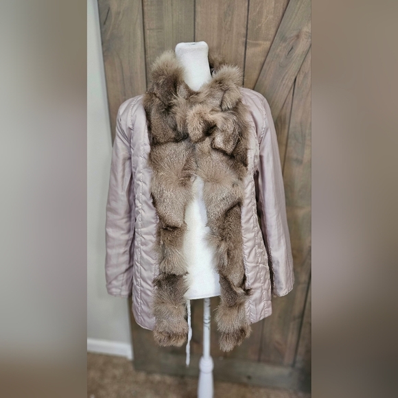 ON & ON Real Fox Fur Trim Sheen Pale Pink Winter Jacket. Size S/M - Picture 6 of 16